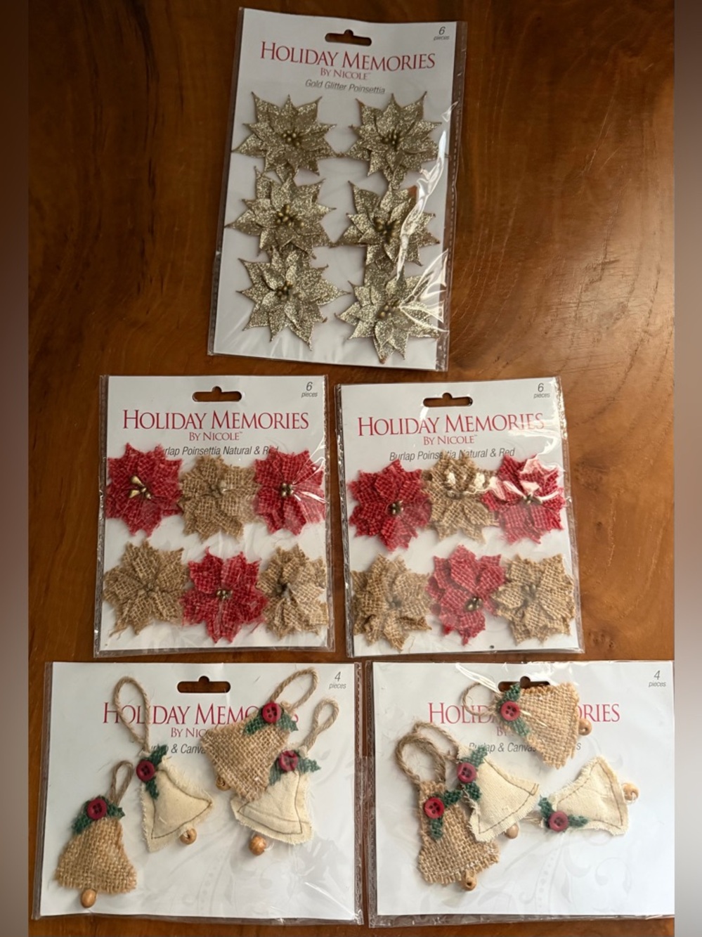 ⭐️2/$12 Holiday Craft Embellishments- 5 Package Lot/26 Pieces Memories by Nicole